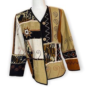 Indigo Moon Art Deco Animal Print Button Front Jacket SZ S